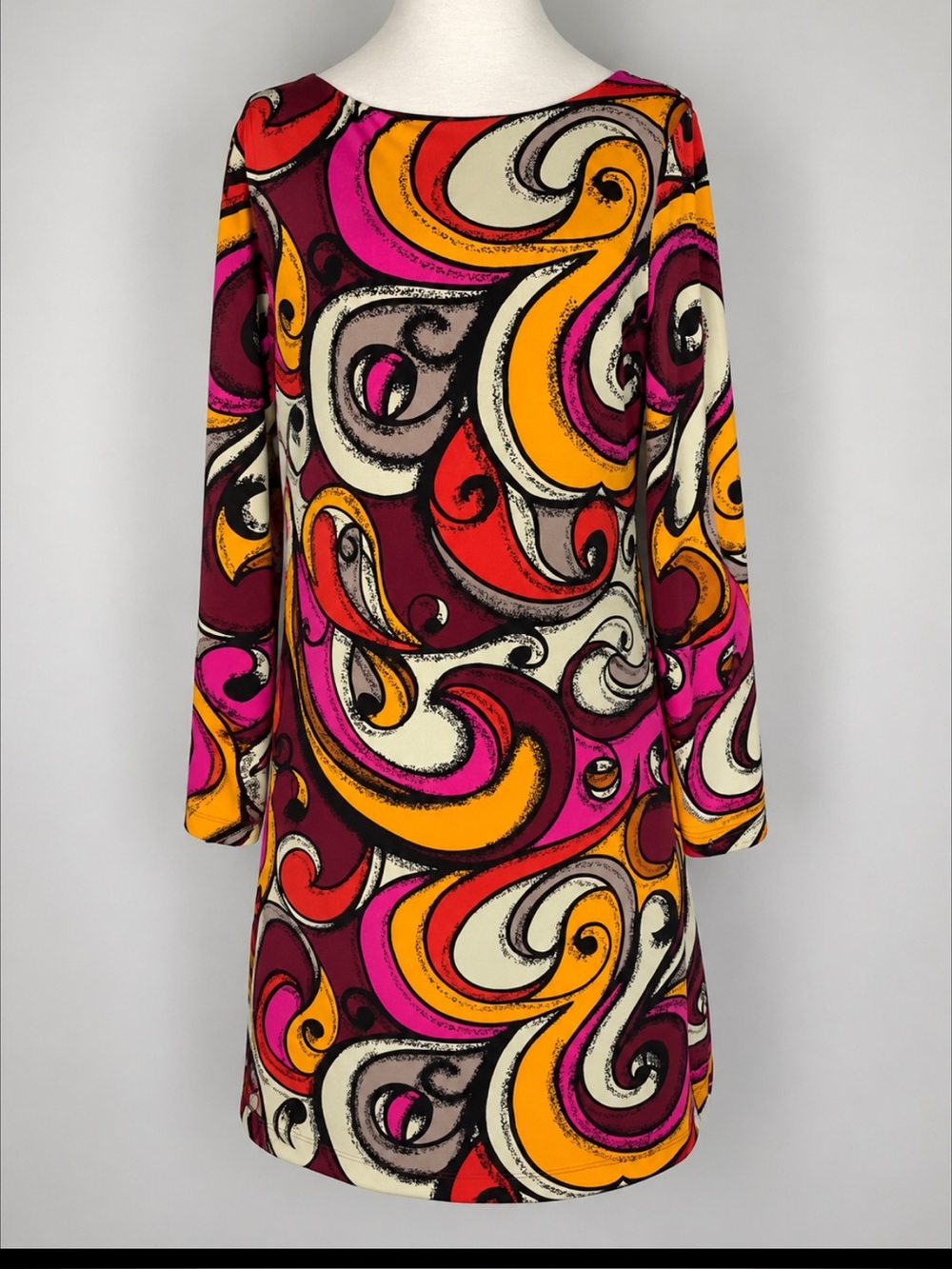 Madison M Retro Psychedelic Paisley Ruched Sleeve Stretch Dress